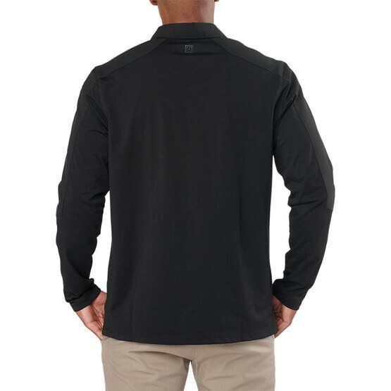 5.11 Tactical Artillery Long Sleeve Polo in black features flex woven fabric and side vents